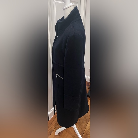 Karl Lagerfeld Paris Wool Stand Collar Coat | Medium | Navy - Picture 11 of 17